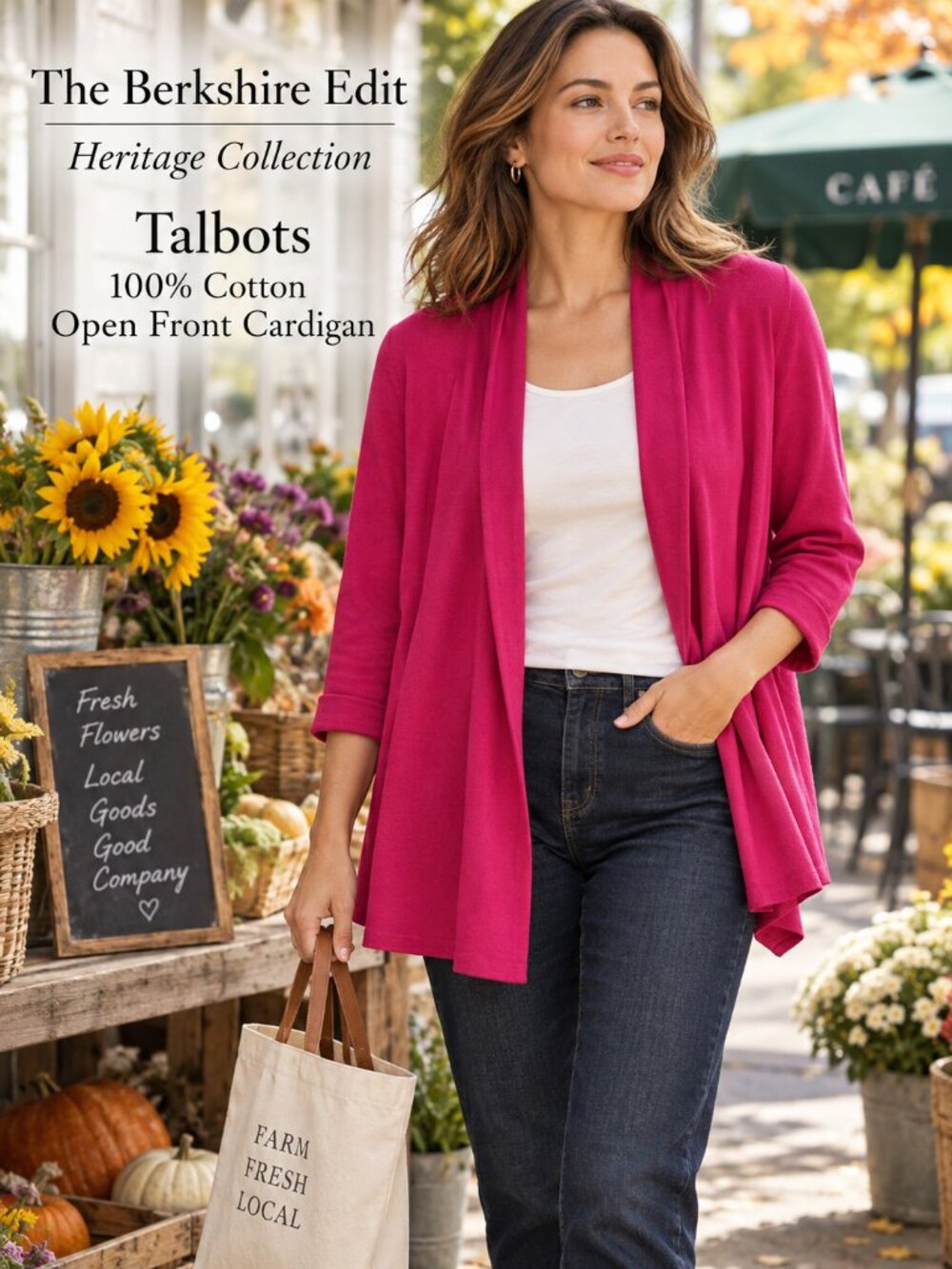 Talbots 100% Cotton Draped Open Front Cardigan Fuchsia Pink XL Lightweight
